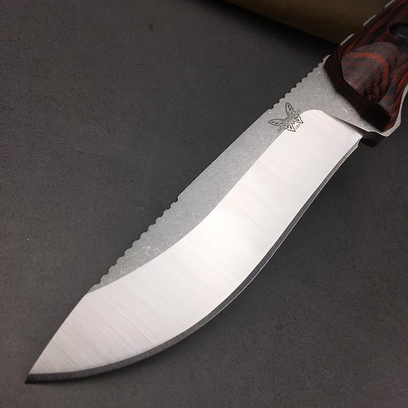 Benchmade Hunt Hidden Canyon Hunter Fixed Blade Knife 2.79" S30V Drop Point, Stabilized Wood Handles, Leather Sheath - 15017