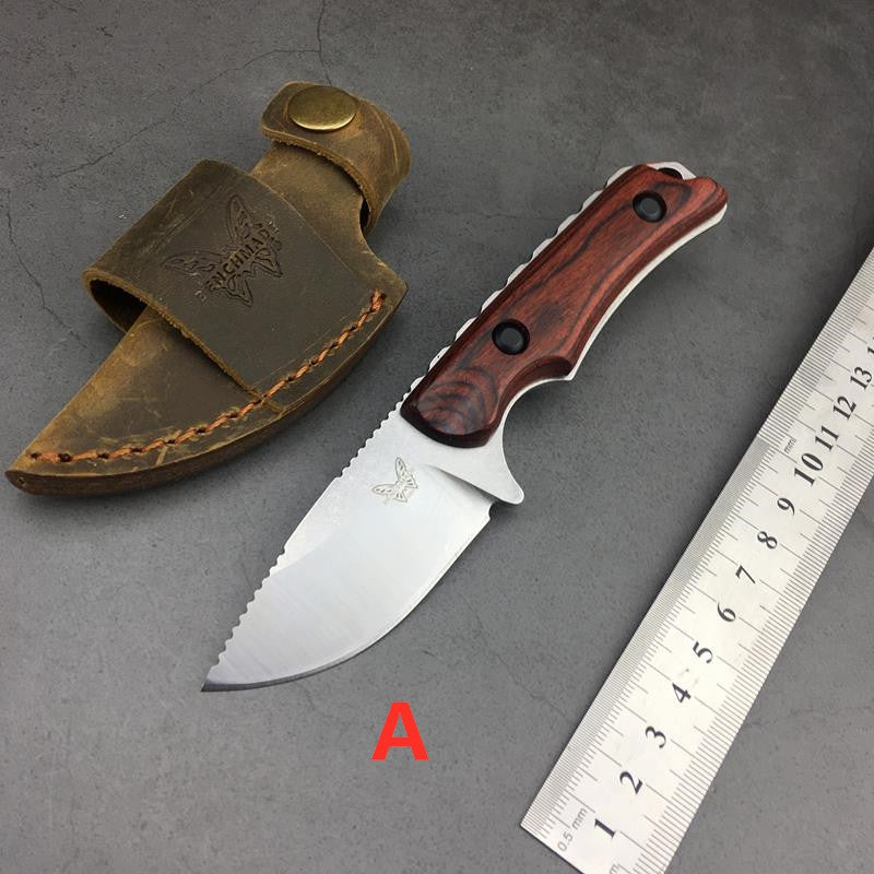 Benchmade Hunt Hidden Canyon Hunter Fixed Blade Knife 2.79" S30V Drop Point, Stabilized Wood Handles, Leather Sheath - 15017