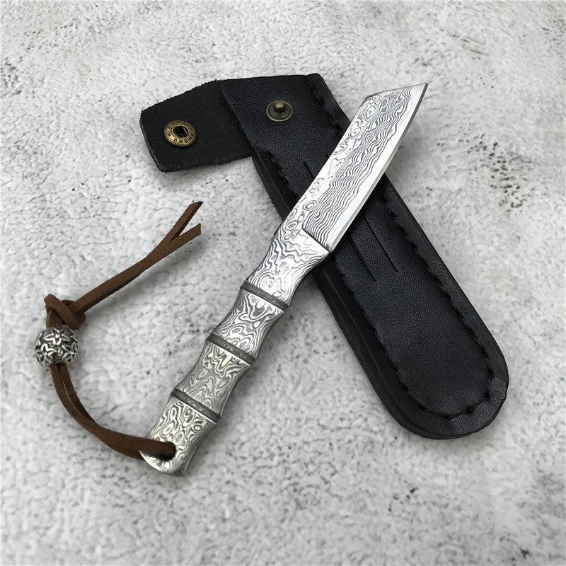 High Hardness Damascus Steel Knives Outdoor Portable Fixed Blade Knife Tactical Survival Camping Hiking Knife with Knife Cover Hunting Gear