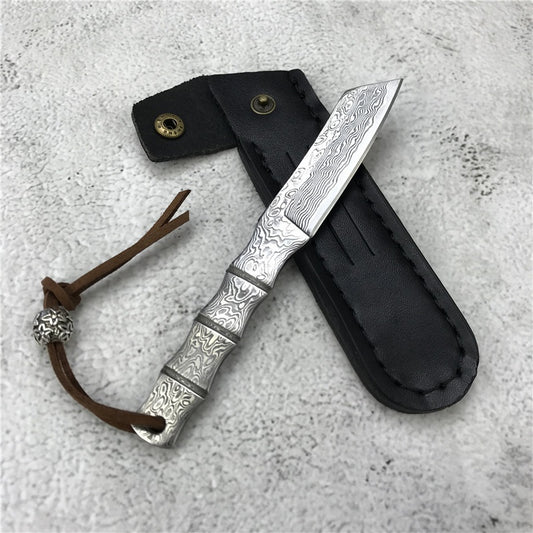 High Hardness Damascus Steel Knives Outdoor Portable Fixed Blade Knife Tactical Survival Camping Hiking Knife with Knife Cover Hunting Gear
