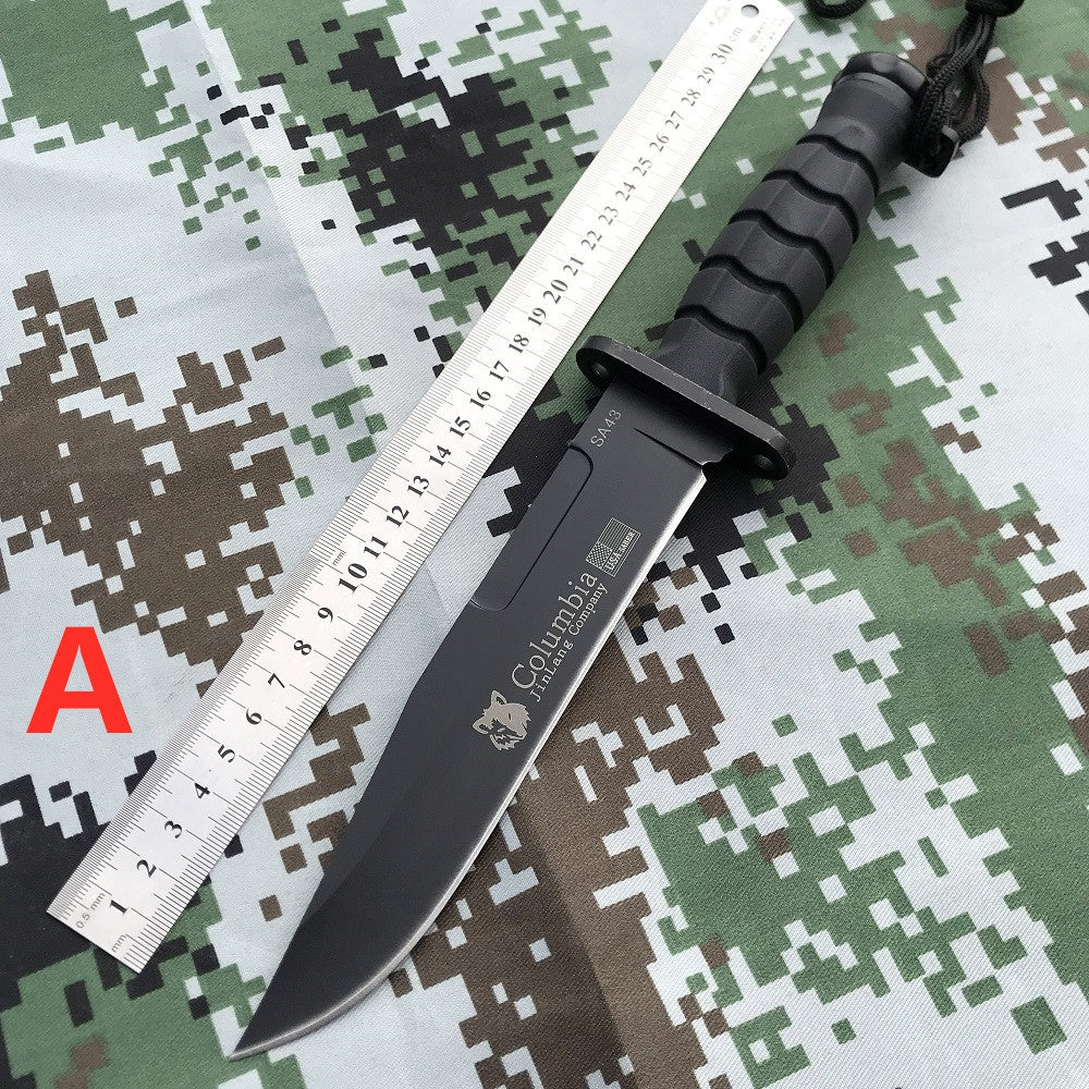 Columbia BLACK TACTICAL HUNTING FIXED BLADE MILITARY COMBAT SURVIVAL KNIFE + NYLON SHEATH
