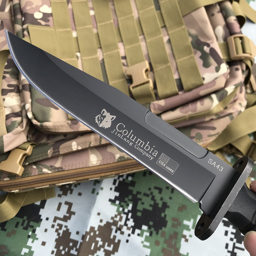 Columbia BLACK TACTICAL HUNTING FIXED BLADE MILITARY COMBAT SURVIVAL KNIFE + NYLON SHEATH
