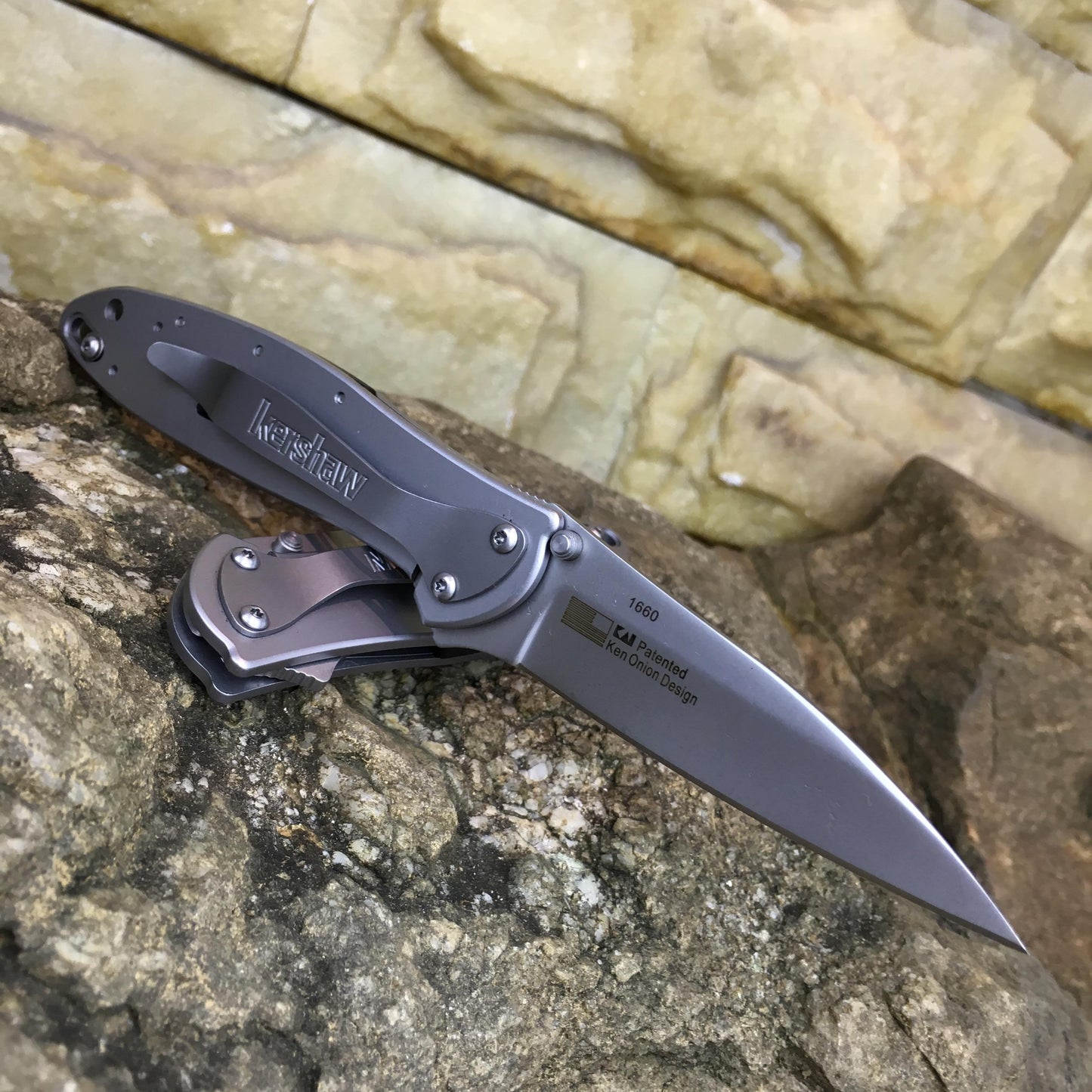 Kershaw 1660 Folding Knife Ken Onion Leek Assisted Flipper Pocket Folding Knife 3"" Bead Blast Plain Blade, Stainless Steel Handles Sandvik 14C28N Blade Best Buy from Outdoor Gear Lab Includes Frame Lock, SpeedSafe Assisted Opening and Reversible Pocketcl