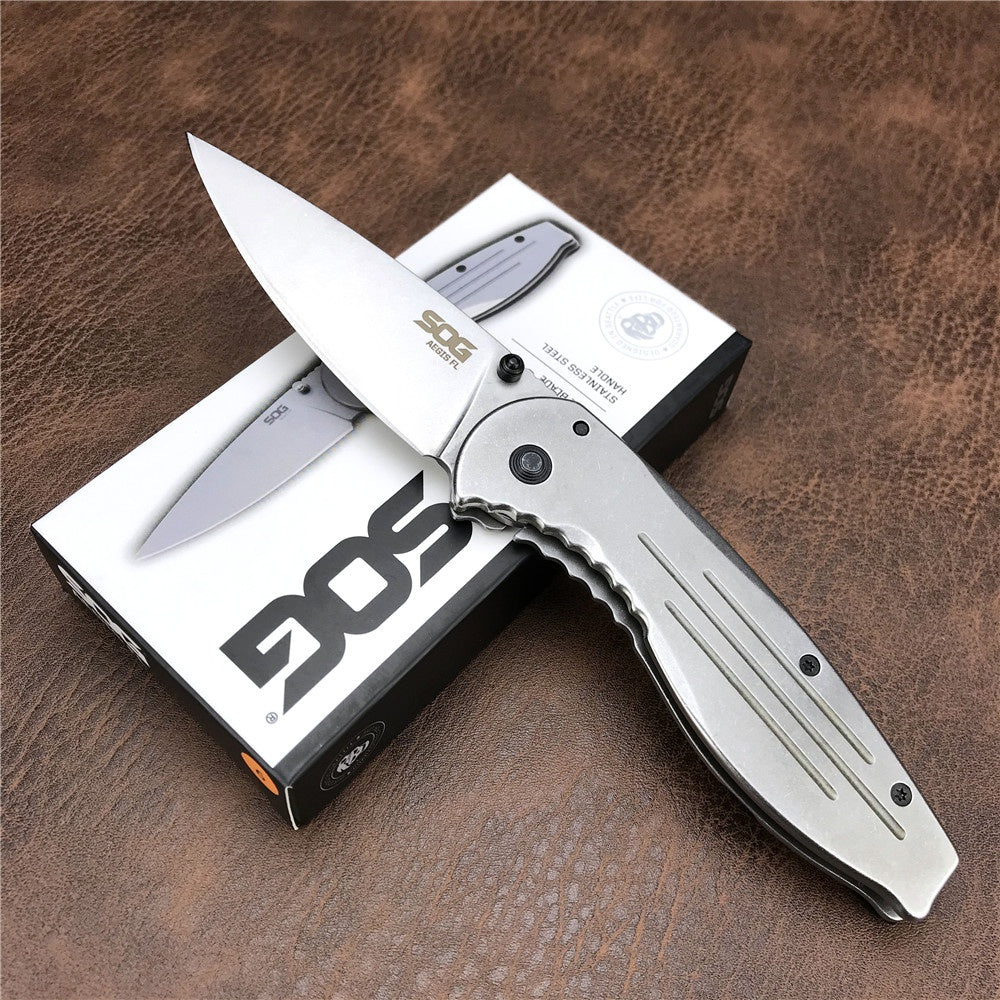 SOG Aegis FL AE31BX-8389 Folding knife Stone wash All steel Outdoor tactical knife 8CR13MoV Camping knife edc Hunting tools Gift Box