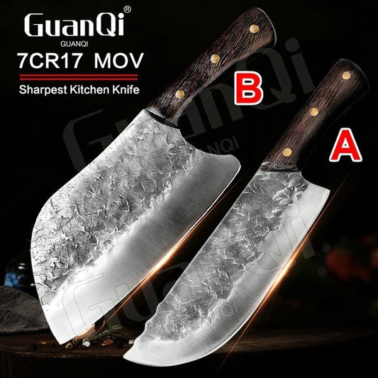 Forged Kitchen Stainless Steel Butcher Knife Meat Cleaver Butcher Knife Handmade Forged Sharp Cleaver Wide Blade Professional Butcher Knife Utility Vegetable Knives Kitchen Professional Chef Knives High Quality Stainless Steel Kitchen Butcher Cleaver Knif