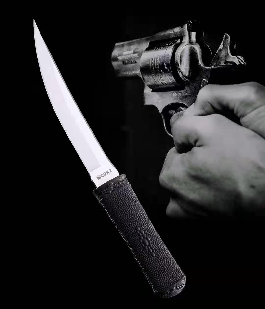 CRKT 2907K CEO Gentleman's Fixed Blade Knife EDC 9cr18mov Blade Non-slip Rubber Handle Tactical Knife With Plastic Knife Sheath