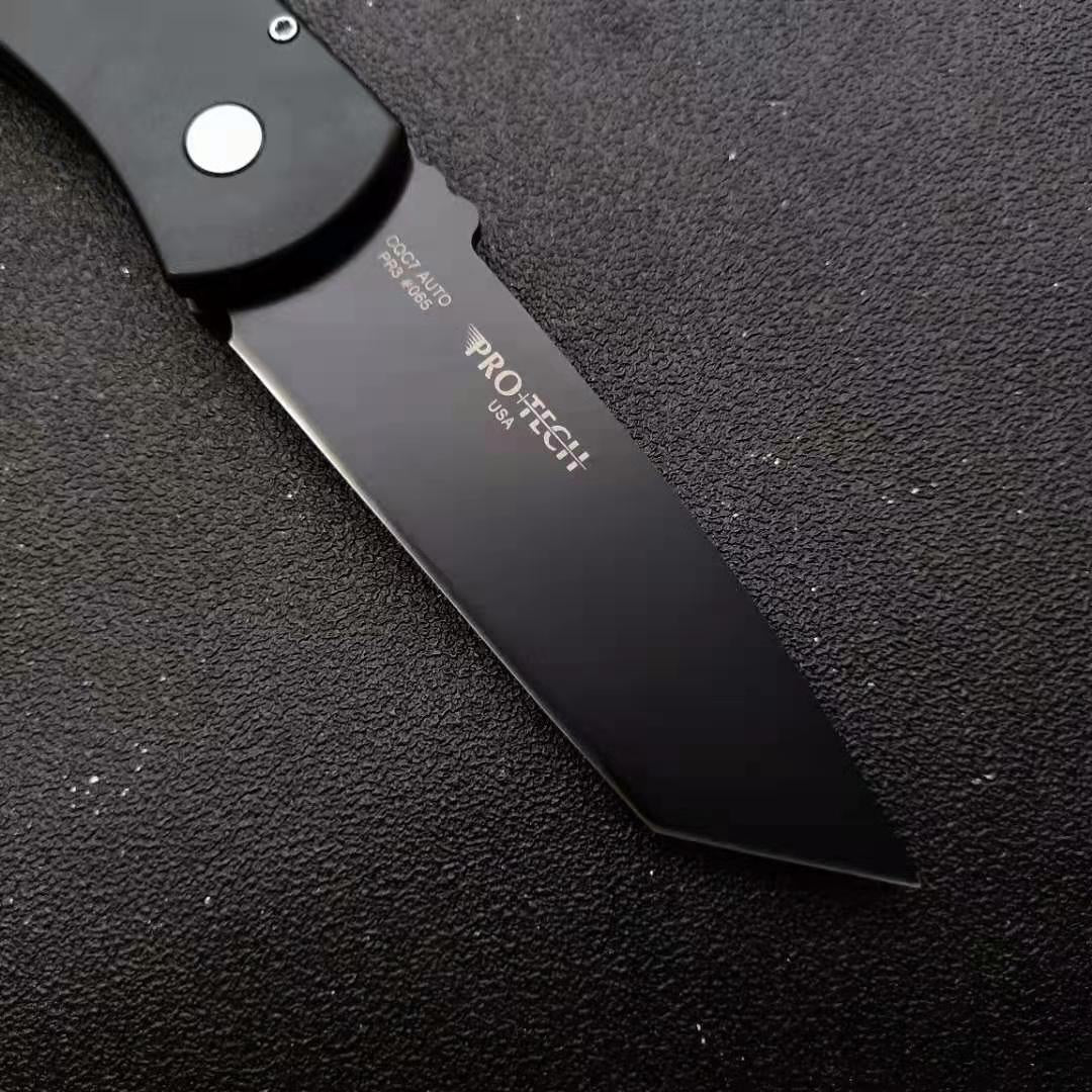 High Hardness Pro-Tech CQC7 AUTO Spring Assisted Tactical Pocket Knife Cryogenic Heat Treatment Surface Titanium-Plated Wire Drawing 154-CM Blade Handle Material 6061-T6 Space Aluminum, Full CNC Processing