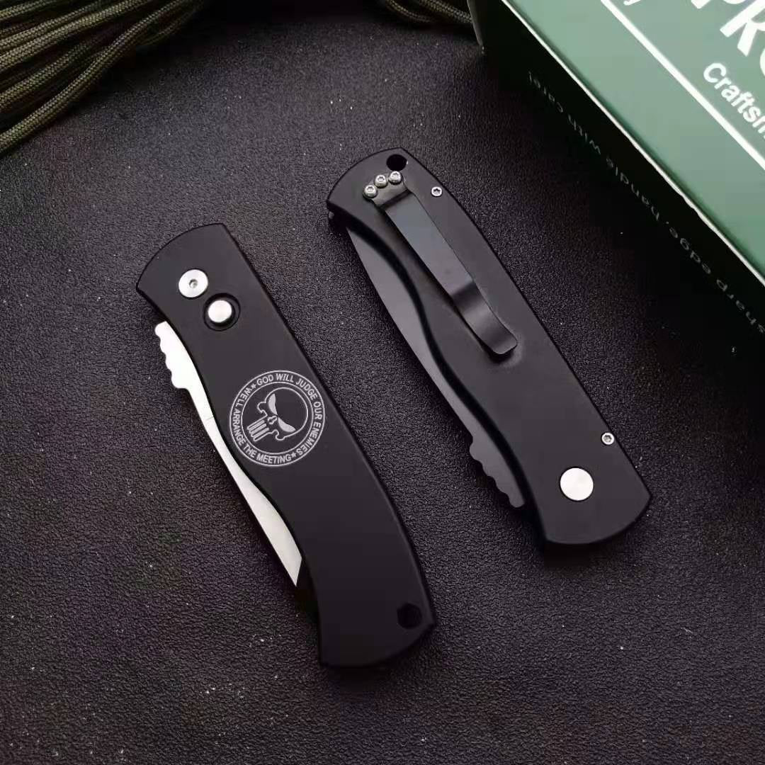 High Hardness Pro-Tech CQC7 AUTO Spring Assisted Tactical Pocket Knife Cryogenic Heat Treatment Surface Titanium-Plated Wire Drawing 154-CM Blade Handle Material 6061-T6 Space Aluminum, Full CNC Processing