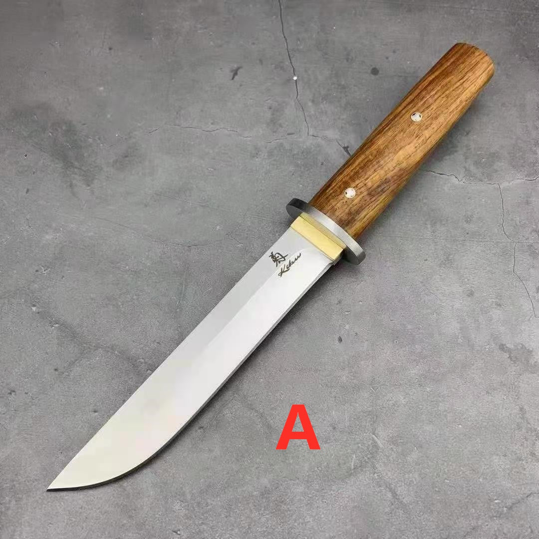 Katana Army Tactical Dagger Knife Rosewood Handle for Outdoor Survival Hunting Rescue High Hardness Fixed Blade Camp Knives Gift Leather Sheath