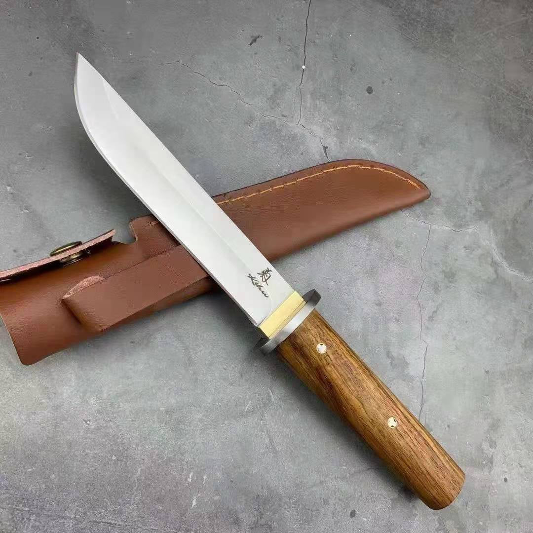 Katana Army Tactical Dagger Knife Rosewood Handle for Outdoor Survival Hunting Rescue High Hardness Fixed Blade Camp Knives Gift Leather Sheath