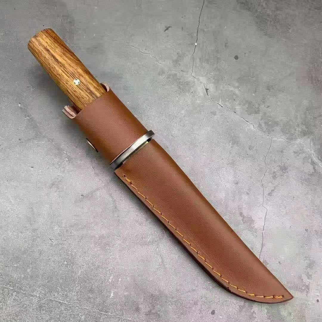 Katana Army Tactical Dagger Knife Rosewood Handle for Outdoor Survival Hunting Rescue High Hardness Fixed Blade Camp Knives Gift Leather Sheath