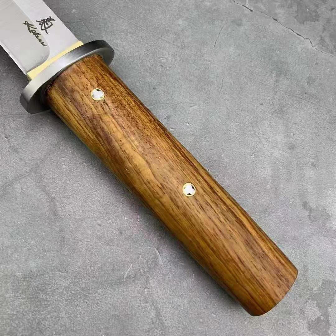 Katana Army Tactical Dagger Knife Rosewood Handle for Outdoor Survival Hunting Rescue High Hardness Fixed Blade Camp Knives Gift Leather Sheath