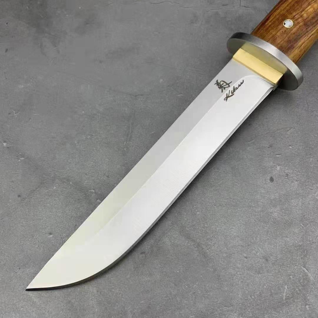 Katana Army Tactical Dagger Knife Rosewood Handle for Outdoor Survival Hunting Rescue High Hardness Fixed Blade Camp Knives Gift Leather Sheath