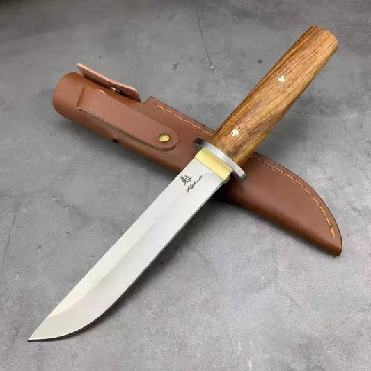 Katana Army Tactical Dagger Knife Rosewood Handle for Outdoor Survival Hunting Rescue High Hardness Fixed Blade Camp Knives Gift Leather Sheath