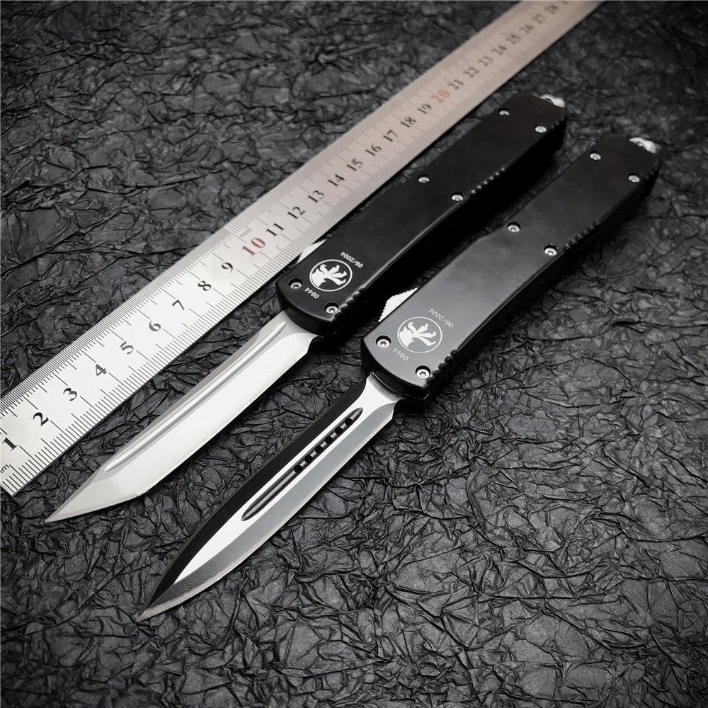 Microtech UT85 Adjustable Switchblade Flick Knife D2 high speed steel Tactical Dagger OTF-Safety Cutting Knives Green Aviation Aluminum handle spring assisted knives camping hunting hand tools