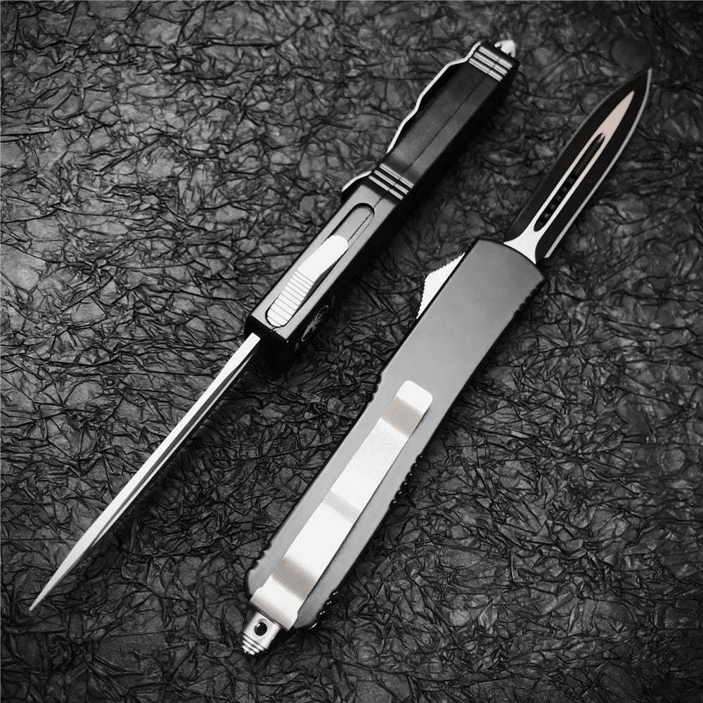 Microtech UT85 Adjustable Switchblade Flick Knife D2 high speed steel Tactical Dagger OTF-Safety Cutting Knives Green Aviation Aluminum handle spring assisted knives camping hunting hand tools