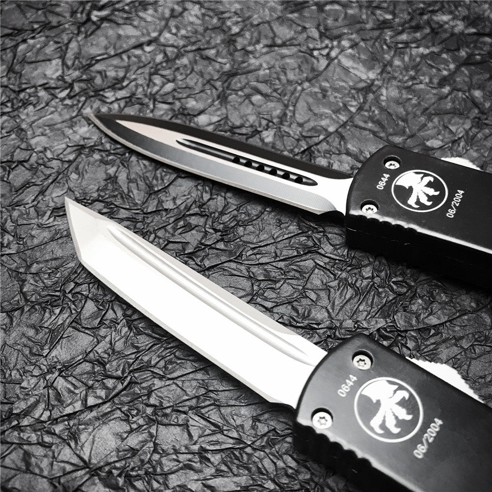 Microtech UT85 Adjustable Switchblade Flick Knife D2 high speed steel Tactical Dagger OTF-Safety Cutting Knives Green Aviation Aluminum handle spring assisted knives camping hunting hand tools