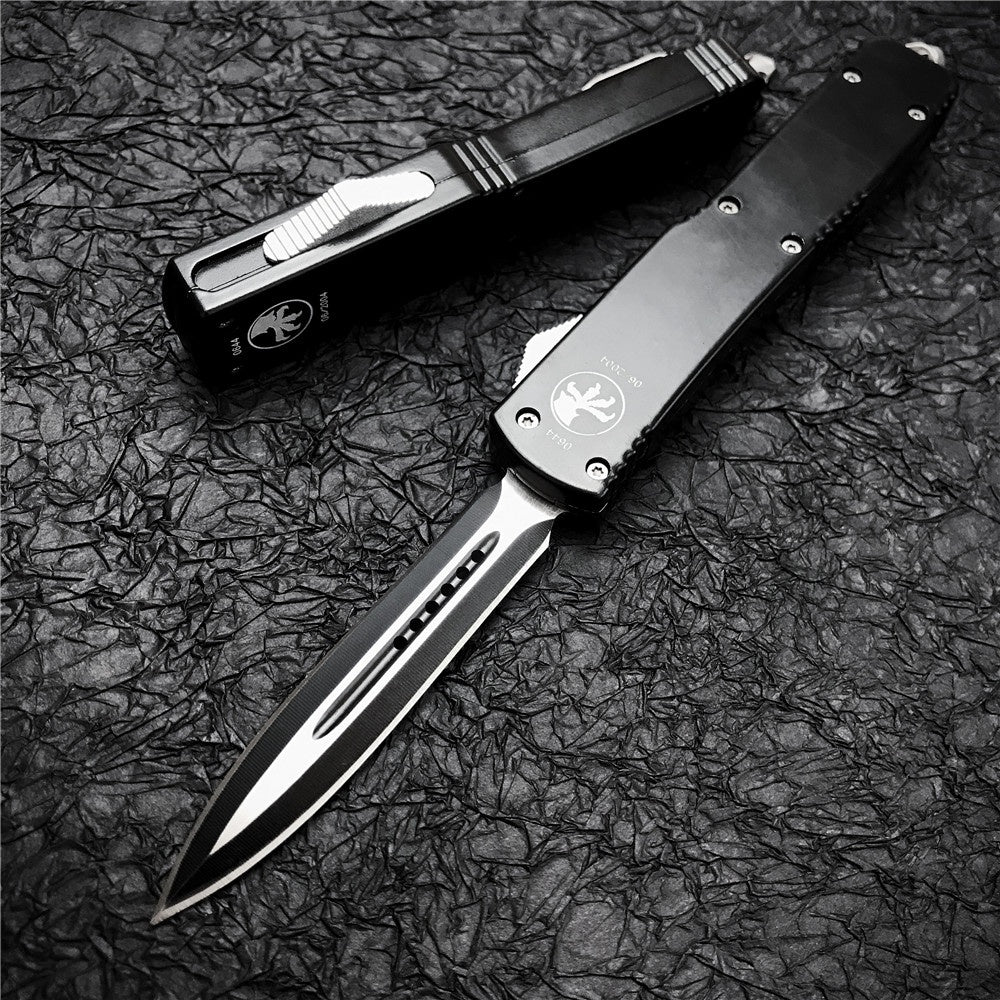 Microtech UT85 Adjustable Switchblade Flick Knife D2 high speed steel Tactical Dagger OTF-Safety Cutting Knives Green Aviation Aluminum handle spring assisted knives camping hunting hand tools