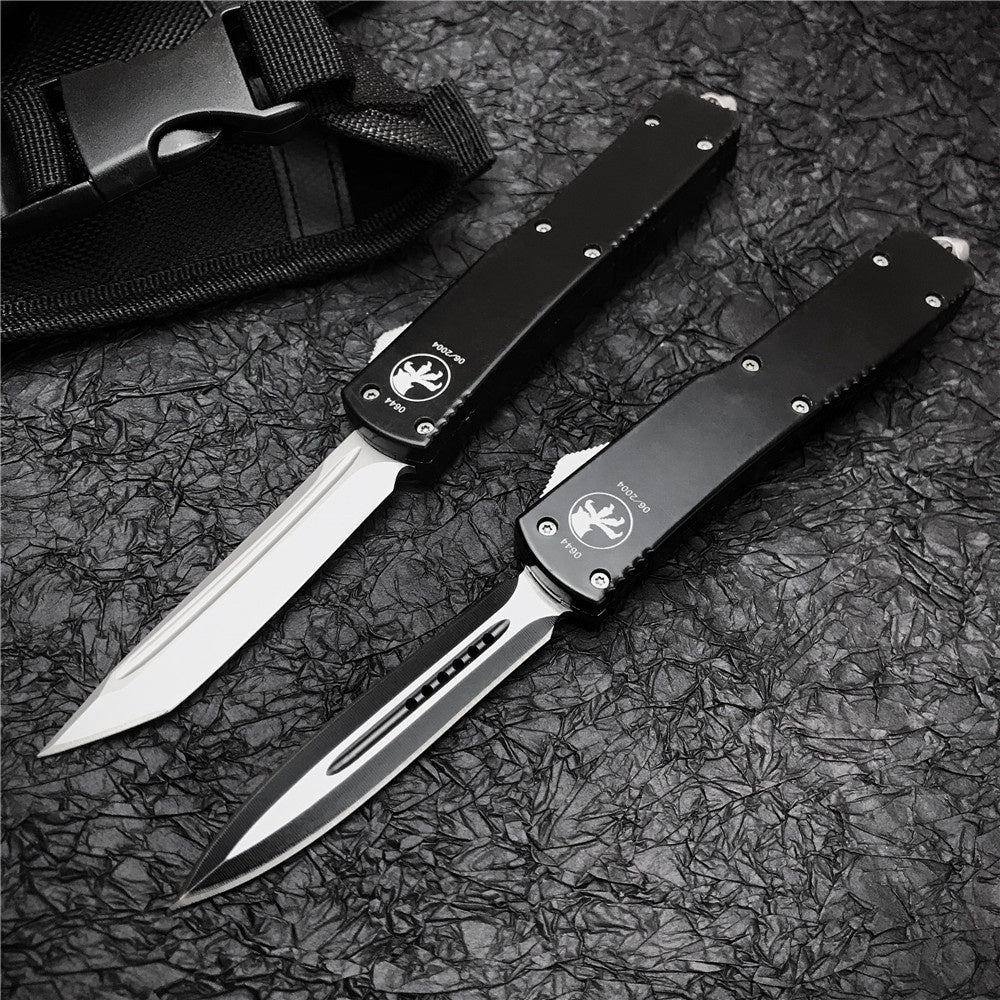 Microtech UT85 Adjustable Switchblade Flick Knife D2 high speed steel Tactical Dagger OTF-Safety Cutting Knives Green Aviation Aluminum handle spring assisted knives camping hunting hand tools