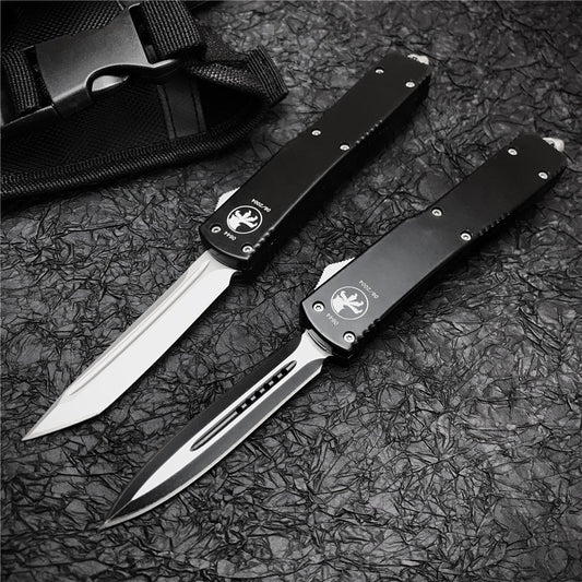 Microtech UT85 Adjustable Switchblade Flick Knife D2 high speed steel Tactical Dagger OTF-Safety Cutting Knives Green Aviation Aluminum handle spring assisted knives camping hunting hand tools