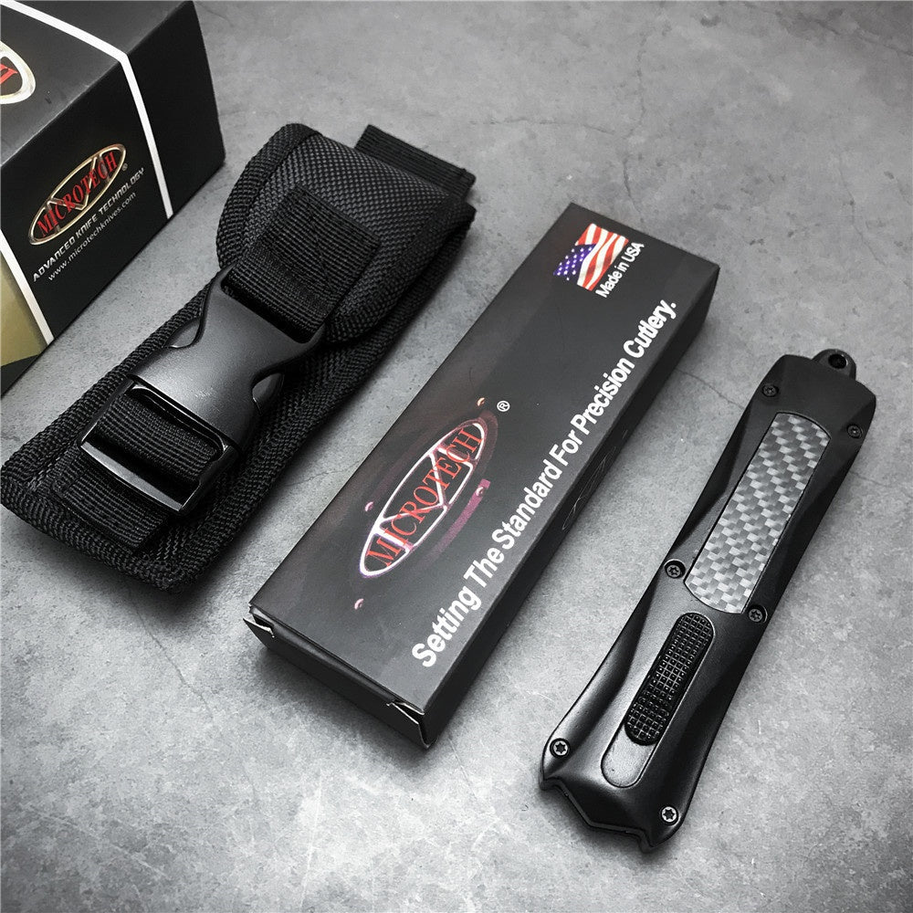Microtech 3300 carbon fiber handle OTF spring automatic Knife quick switch straight out of the double-edged outdoor hiking camping survival Tactical Knife