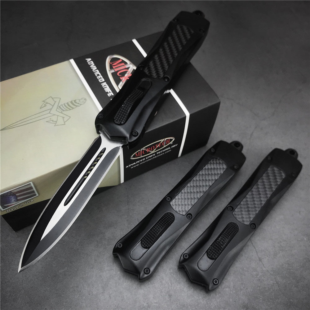 Microtech 3300 carbon fiber handle OTF spring automatic Knife quick switch straight out of the double-edged outdoor hiking camping survival Tactical Knife