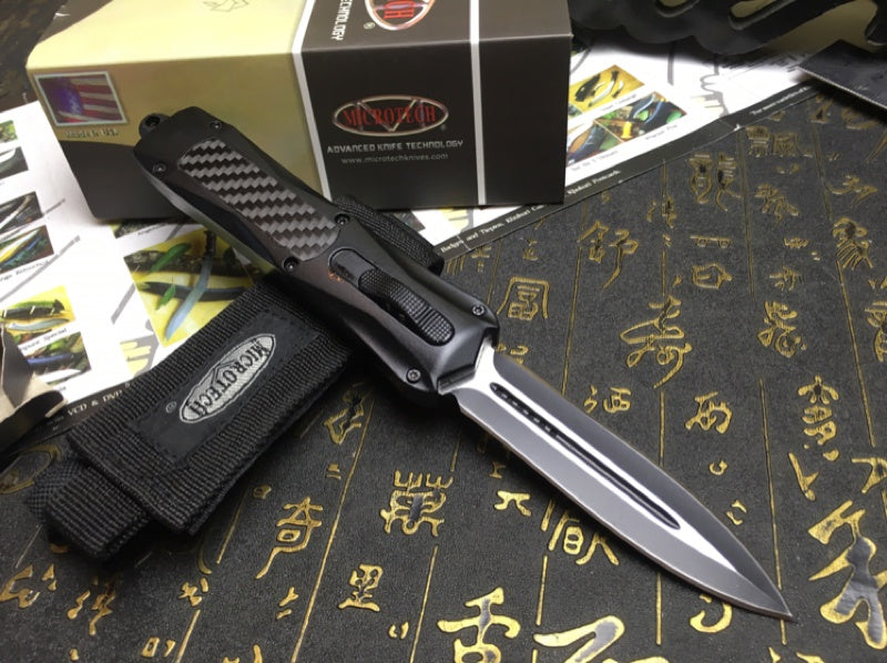 Microtech 3300 carbon fiber handle OTF spring automatic Knife quick switch straight out of the double-edged outdoor hiking camping survival Tactical Knife