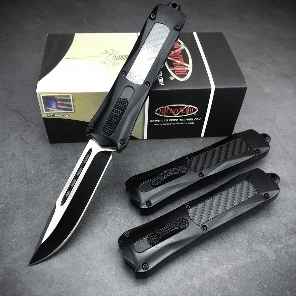 Microtech 3300 carbon fiber handle OTF spring automatic Knife quick switch straight out of the double-edged outdoor hiking camping survival Tactical Knife