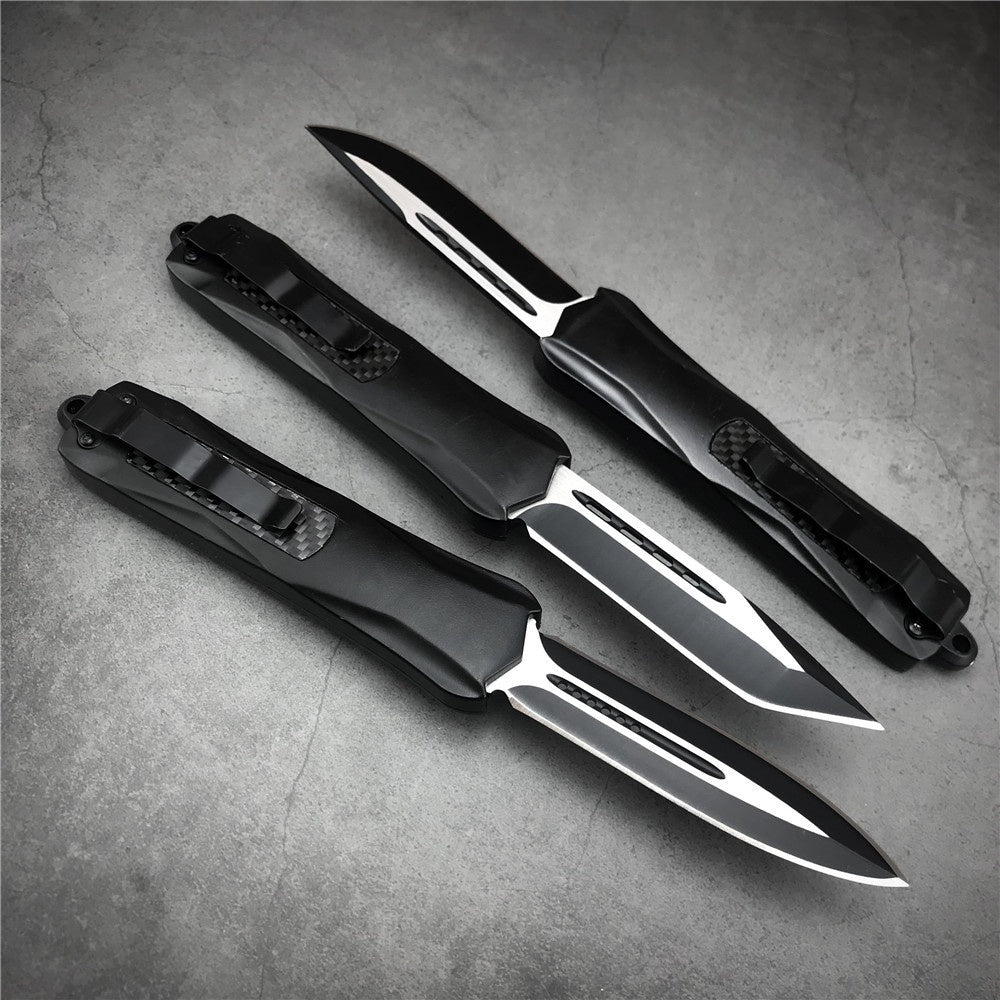 Microtech 3300 carbon fiber handle OTF spring automatic Knife quick switch straight out of the double-edged outdoor hiking camping survival Tactical Knife