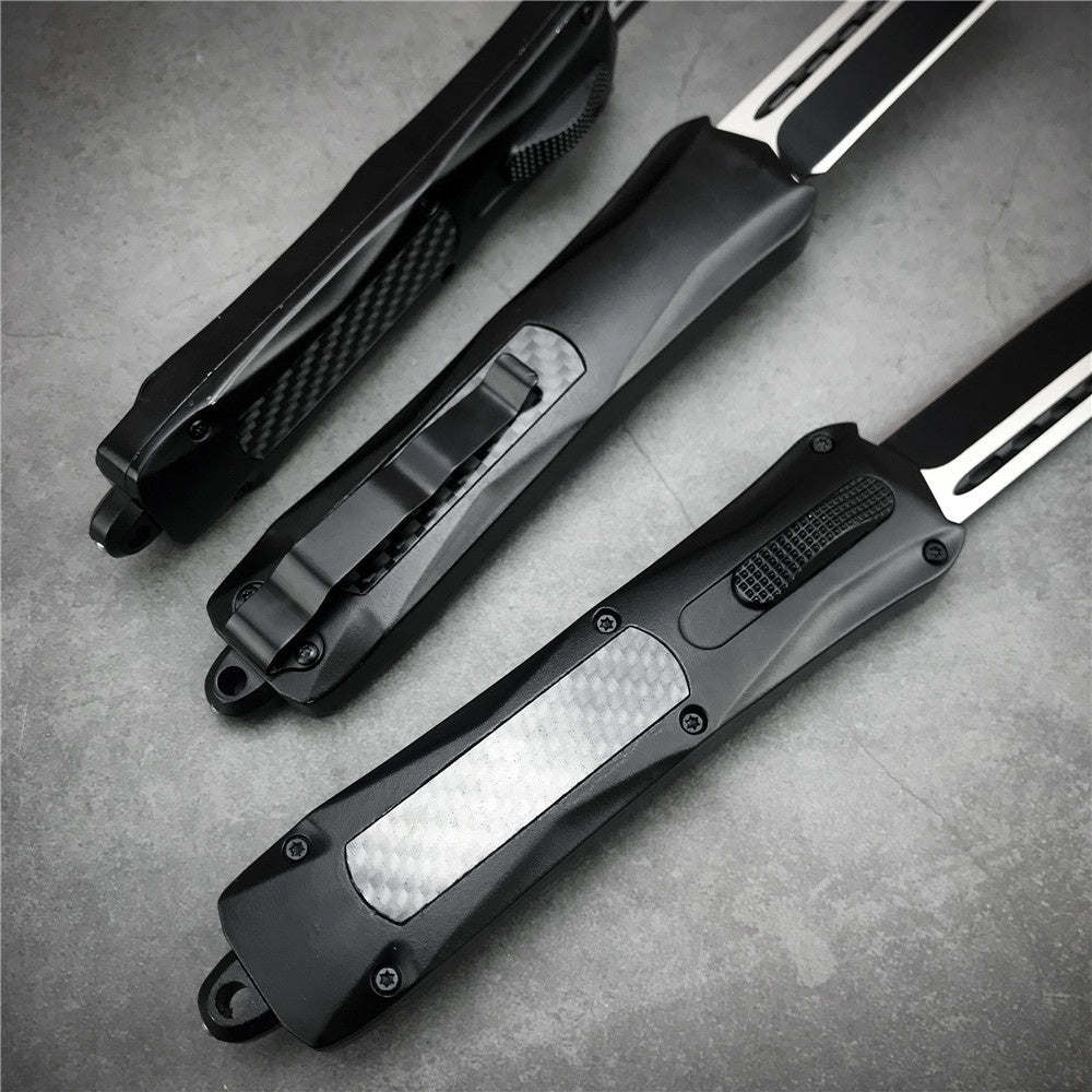 Microtech 3300 carbon fiber handle OTF spring automatic Knife quick switch straight out of the double-edged outdoor hiking camping survival Tactical Knife