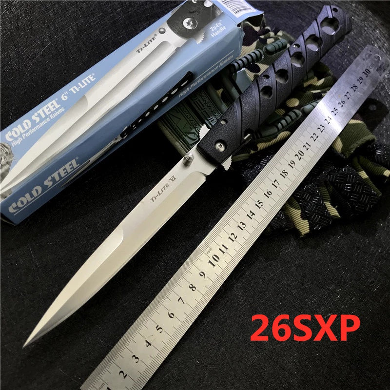 Cold Steel Black Ti-Lite VI 6” Blade Nylon Fiber Handle Tactical Stiletto Folding Survival Knife Folding Blade Knife 26SXP 26S 2 Styles