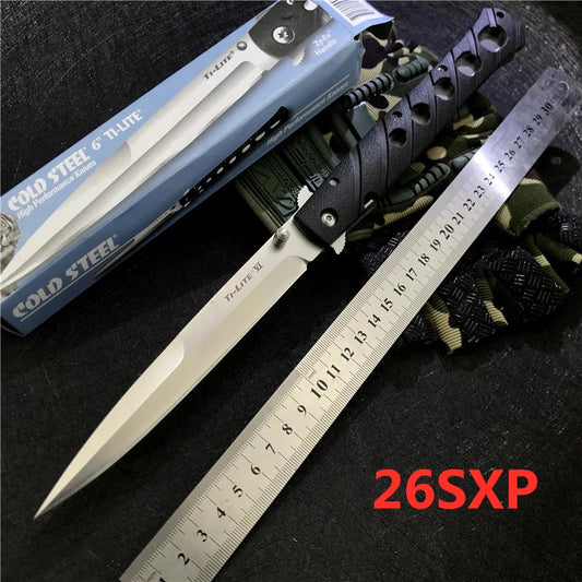 Cold Steel Black Ti-Lite VI 6” Blade Nylon Fiber Handle Tactical Stiletto Folding Survival Knife Folding Blade Knife 26SXP 26S 2 Styles
