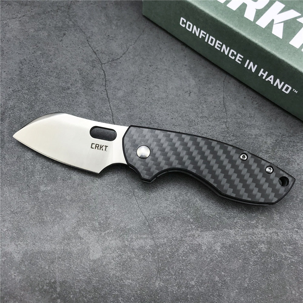 CRKT 5311 Pilar Carbon Fiber Handle EDC Folding Pocket Knife， Compact Everyday Carry, Satin Blade with Finger Choil, Thumb Slot Open, Frame Lock Stainless Handle, Reversible Pocket Clip 5311