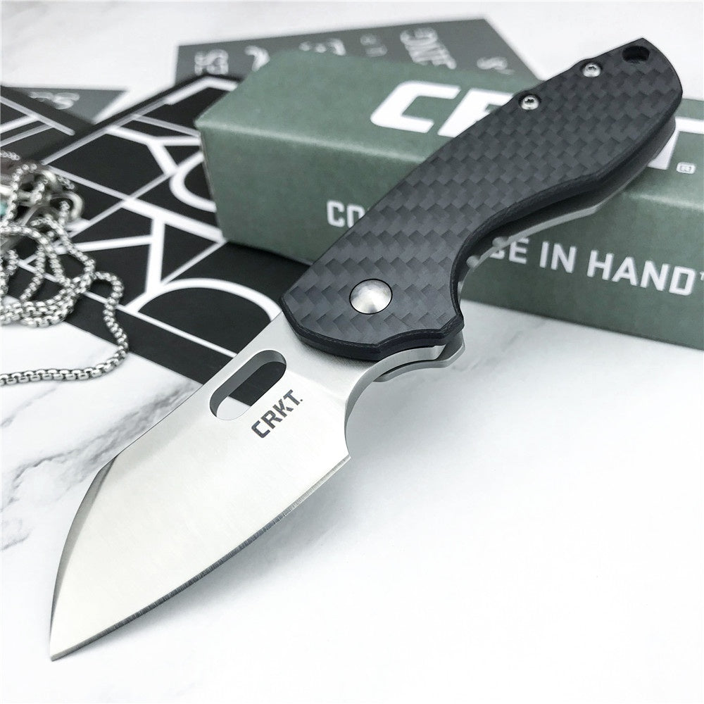 CRKT 5311 Pilar Carbon Fiber Handle EDC Folding Pocket Knife， Compact Everyday Carry, Satin Blade with Finger Choil, Thumb Slot Open, Frame Lock Stainless Handle, Reversible Pocket Clip 5311