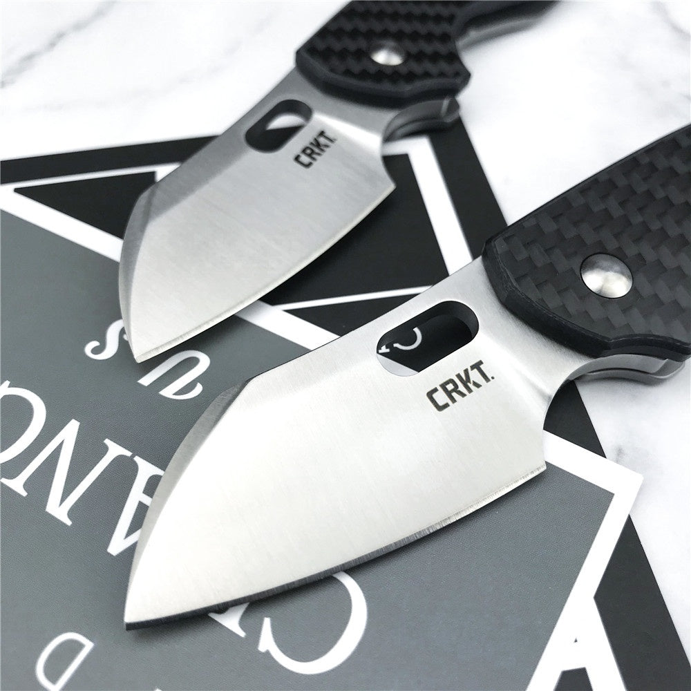CRKT 5311 Pilar Carbon Fiber Handle EDC Folding Pocket Knife， Compact Everyday Carry, Satin Blade with Finger Choil, Thumb Slot Open, Frame Lock Stainless Handle, Reversible Pocket Clip 5311