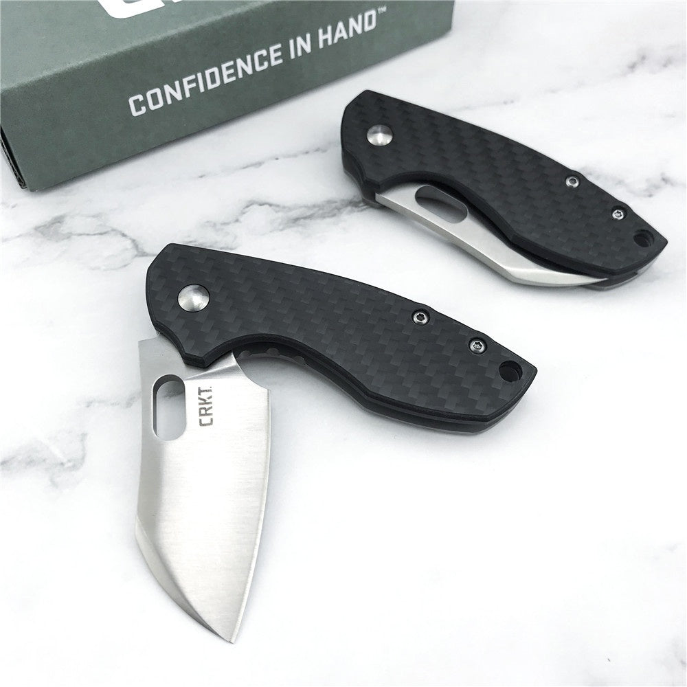 CRKT 5311 Pilar Carbon Fiber Handle EDC Folding Pocket Knife， Compact Everyday Carry, Satin Blade with Finger Choil, Thumb Slot Open, Frame Lock Stainless Handle, Reversible Pocket Clip 5311