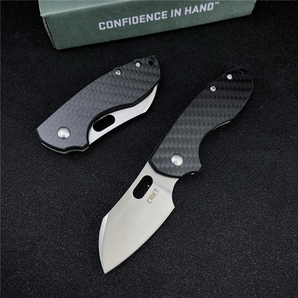 CRKT 5311 Pilar Carbon Fiber Handle EDC Folding Pocket Knife， Compact Everyday Carry, Satin Blade with Finger Choil, Thumb Slot Open, Frame Lock Stainless Handle, Reversible Pocket Clip 5311