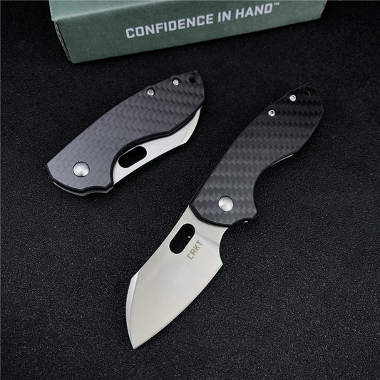 CRKT 5311 Pilar Carbon Fiber Handle EDC Folding Pocket Knife， Compact Everyday Carry, Satin Blade with Finger Choil, Thumb Slot Open, Frame Lock Stainless Handle, Reversible Pocket Clip 5311