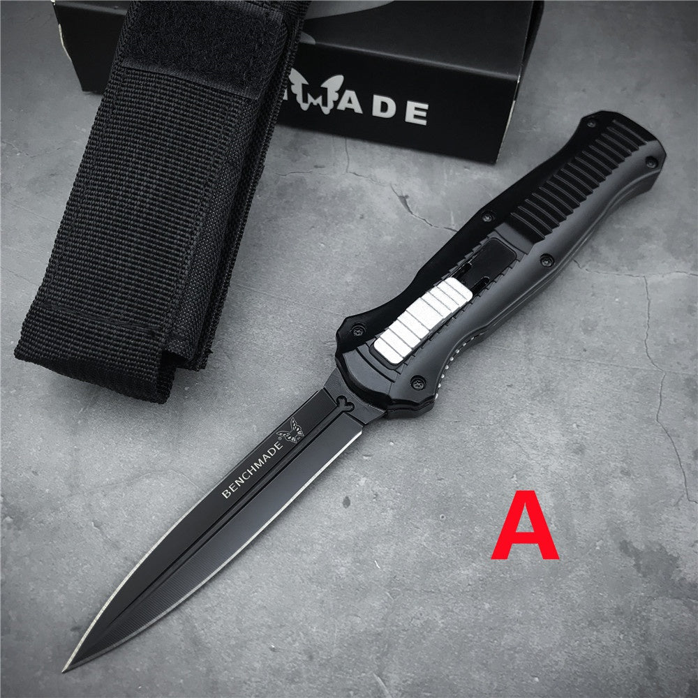 Benchmade 3300bk INFIDEL Ambidextrous Thumb Slide OTF Automatic Switchblade Knifes D2 Steel Double Edged Tactical Daggers With Black Anodized Multifunctional Handle