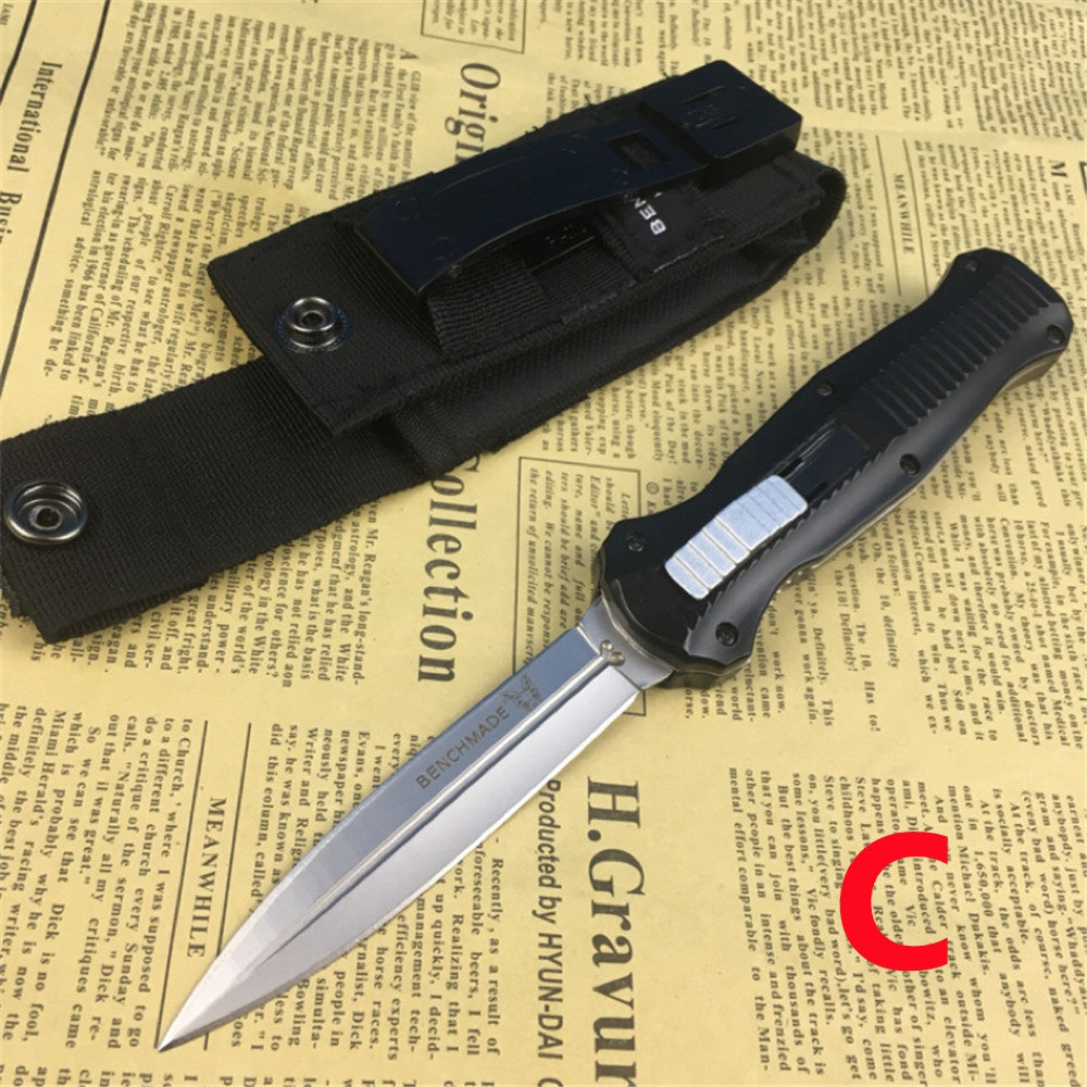 Benchmade 3300bk INFIDEL Ambidextrous Thumb Slide OTF Automatic Switchblade Knifes D2 Steel Double Edged Tactical Daggers With Black Anodized Multifunctional Handle