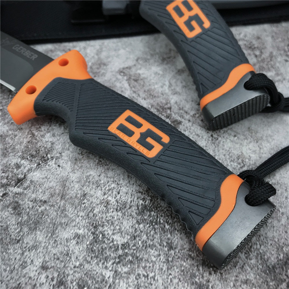 Gerber 31-000751 Bear Grylls Survival Knife 4.8"" Combo Blade, Rubber Grip Handle Sheath Whistle FireStar Camping Outdoor Sports Hunting Tools