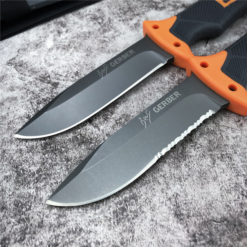 Gerber 31-000751 Bear Grylls Survival Knife 4.8"" Combo Blade, Rubber Grip Handle Sheath Whistle FireStar Camping Outdoor Sports Hunting Tools