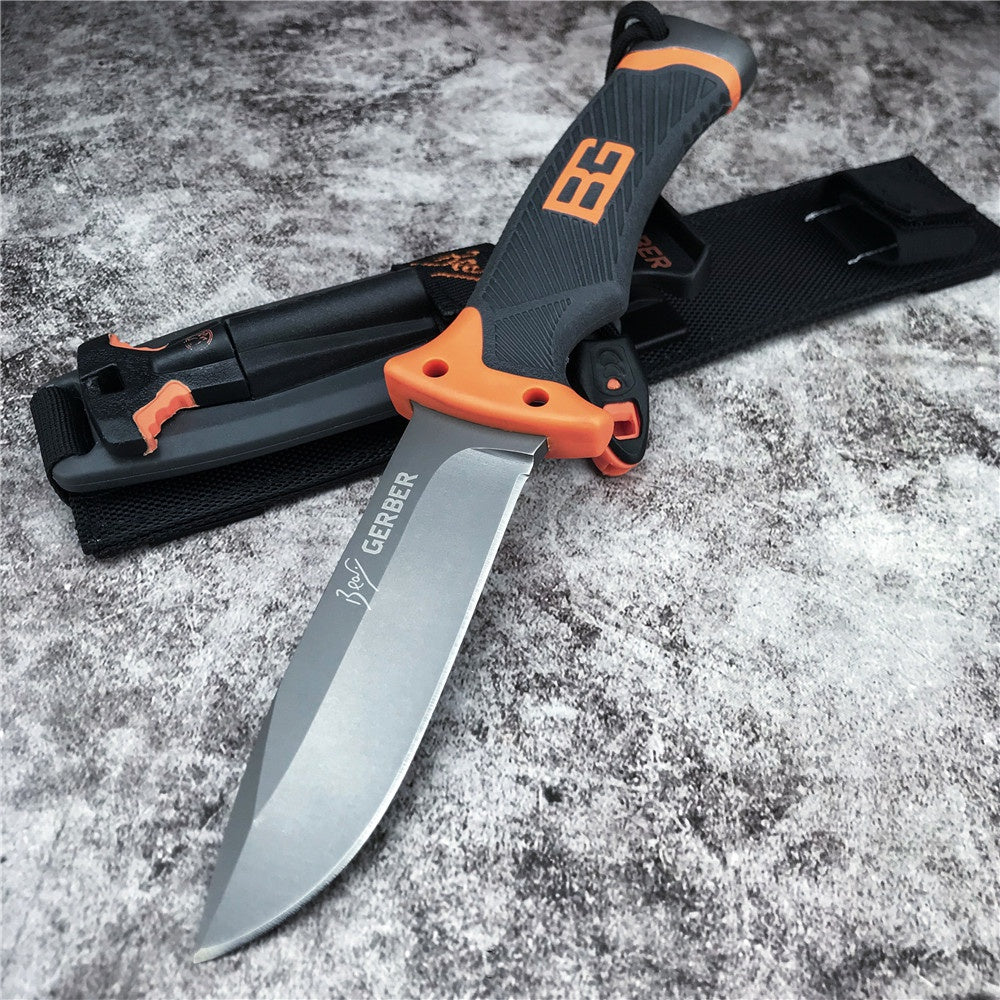 Gerber 31-000751 Bear Grylls Survival Knife 4.8"" Combo Blade, Rubber Grip Handle Sheath Whistle FireStar Camping Outdoor Sports Hunting Tools