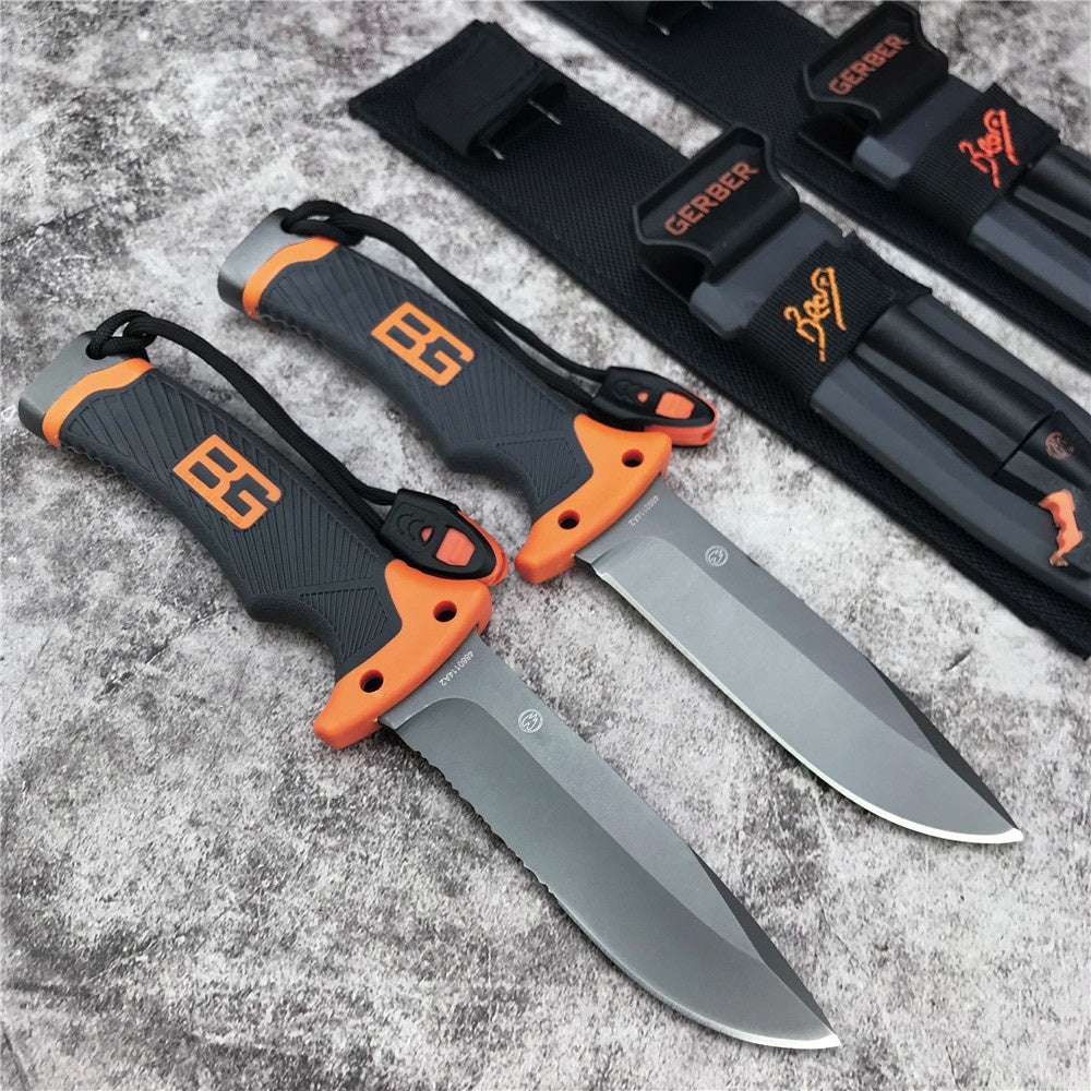 Gerber 31-000751 Bear Grylls Survival Knife 4.8"" Combo Blade, Rubber Grip Handle Sheath Whistle FireStar Camping Outdoor Sports Hunting Tools