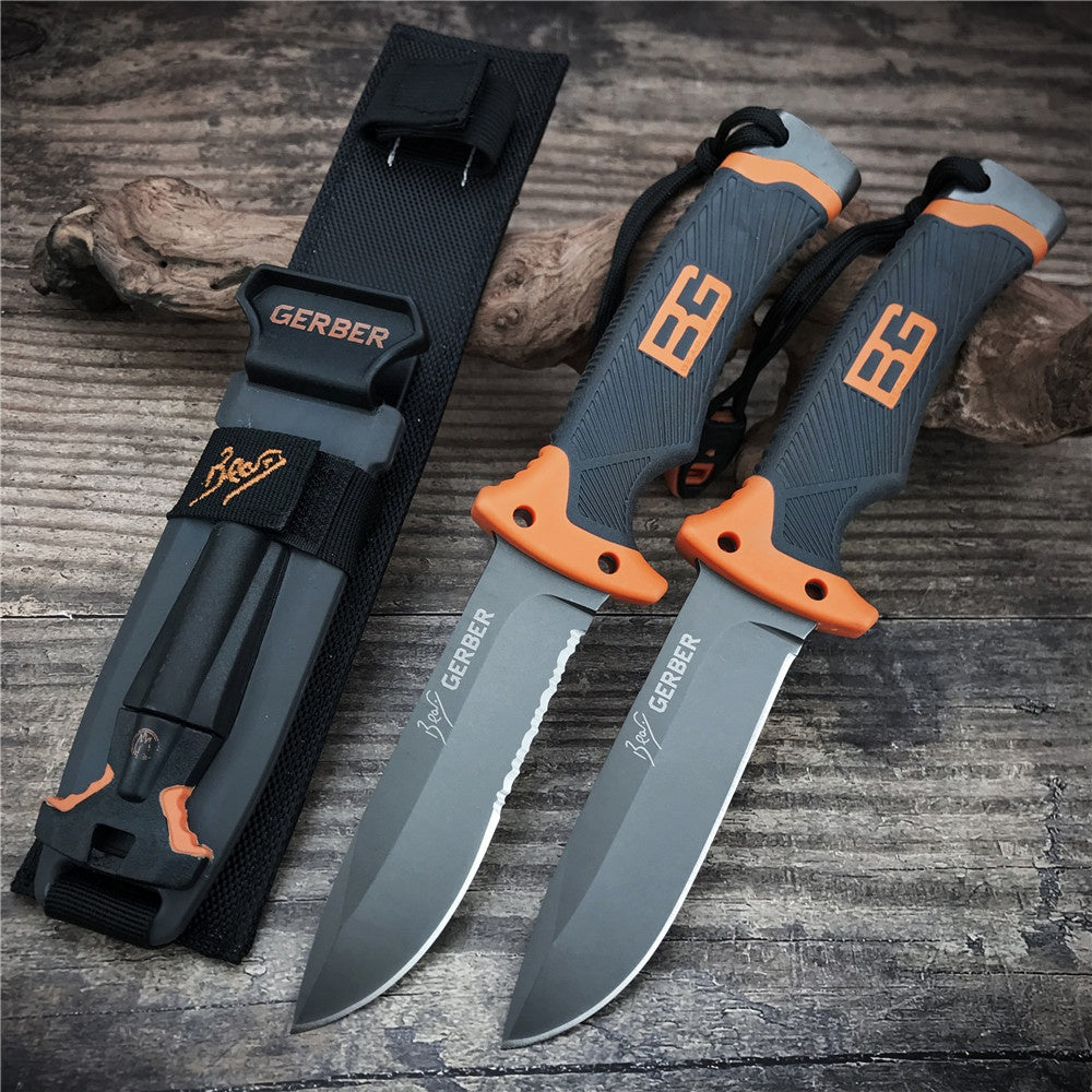 Gerber 31-000751 Bear Grylls Survival Knife 4.8"" Combo Blade, Rubber Grip Handle Sheath Whistle FireStar Camping Outdoor Sports Hunting Tools
