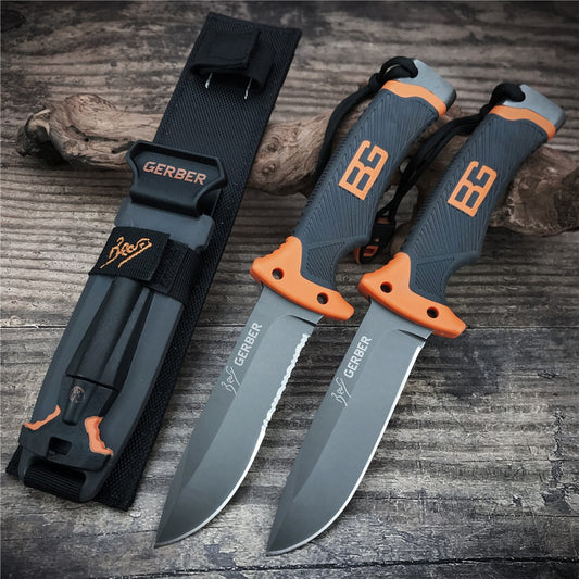 Gerber 31-000751 Bear Grylls Survival Knife 4.8"" Combo Blade, Rubber Grip Handle Sheath Whistle FireStar Camping Outdoor Sports Hunting Tools