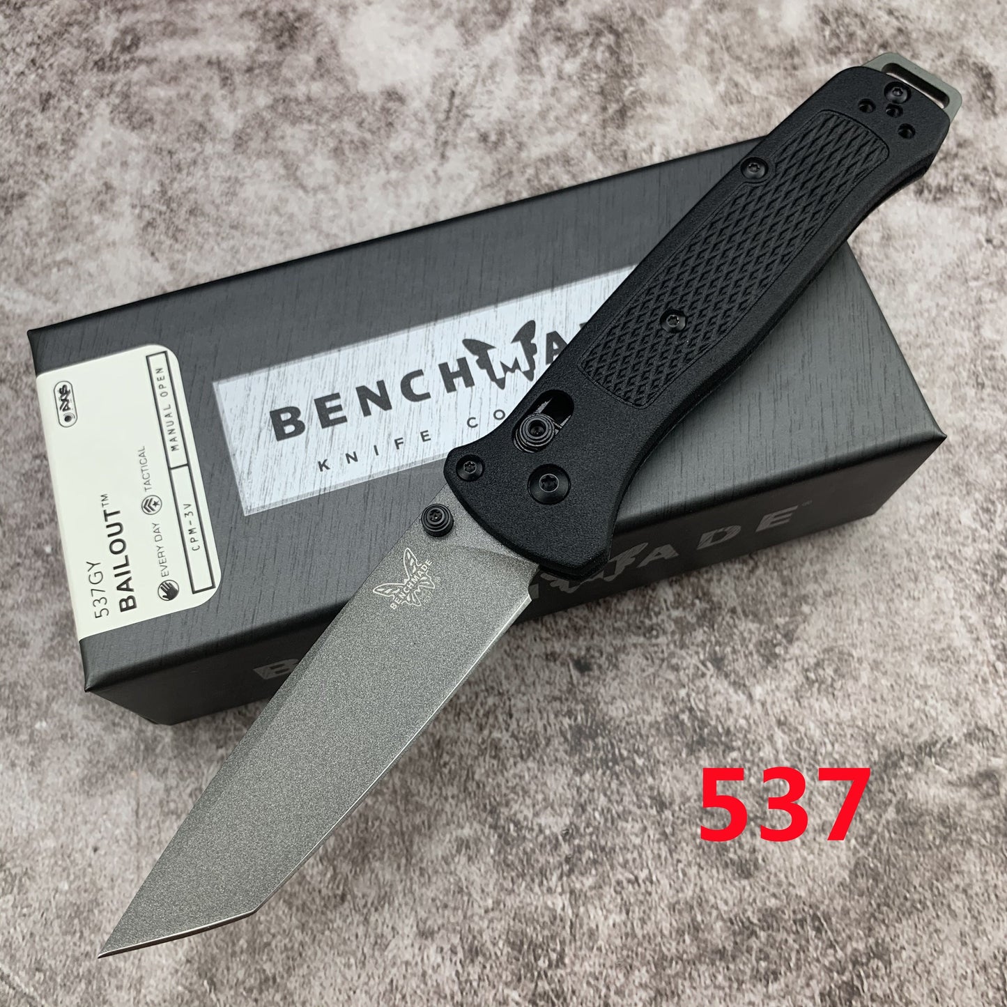 Benchmade - Bailout 537, EDC Tactical Folding Knife, Tanto Blade, Manual Open, Axis Locking Mechanism