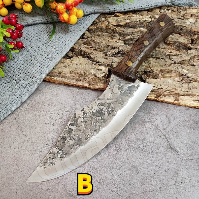 High Carbon Steel Kitchen Knife Kitchen Chopping Knife Traditional Meat Cleaver Hand Forged Butcher Knife Kitchen Chef's Vegetable Chopping and Slicing Cooking Tool Multi-function Kitchen Scissors Kitchen Knives Wood Handle Cleaver Knife Handmade Chef Kni