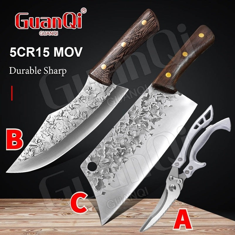 High Carbon Steel Kitchen Knife Kitchen Chopping Knife Traditional Meat Cleaver Hand Forged Butcher Knife Kitchen Chef's Vegetable Chopping and Slicing Cooking Tool Multi-function Kitchen Scissors Kitchen Knives Wood Handle Cleaver Knife Handmade Chef Kni