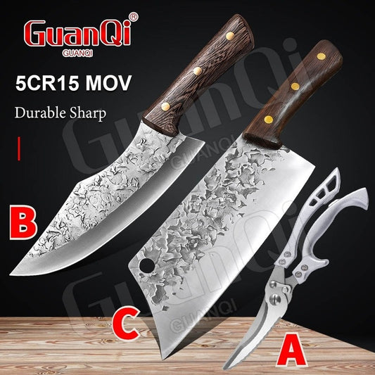 High Carbon Steel Kitchen Knife Kitchen Chopping Knife Traditional Meat Cleaver Hand Forged Butcher Knife Kitchen Chef's Vegetable Chopping and Slicing Cooking Tool Multi-function Kitchen Scissors Kitchen Knives Wood Handle Cleaver Knife Handmade Chef Kni